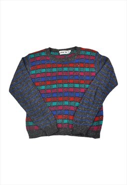 Vintage Knitwear Sweater Retro Pattern Grey Small