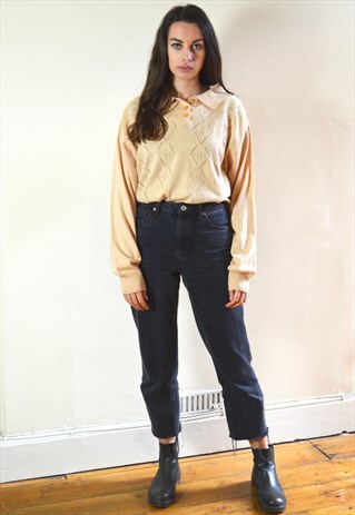 90S VINTAGE BROWN COLLARED KNIT JUMPER