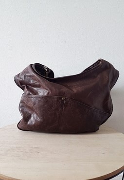 Vintage Brown Leather Tote Distressed Leather Shoulder Bag
