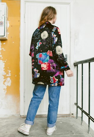 VINTAGE 80S ASTROLOGY PRINT LONG BLAZER JACKET