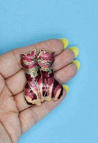80S RED CATS BROOCH CUTE ANIMAL VINTAGE JEWELLERY