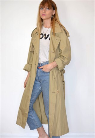 DESIGNER VINTAGE YVES SAINT LAURENT LONG TRENCH COAT