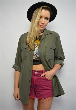 VINTAGE 90S GERMAN ARMY GREEN CAMO MILITARY SHIRT PUNK