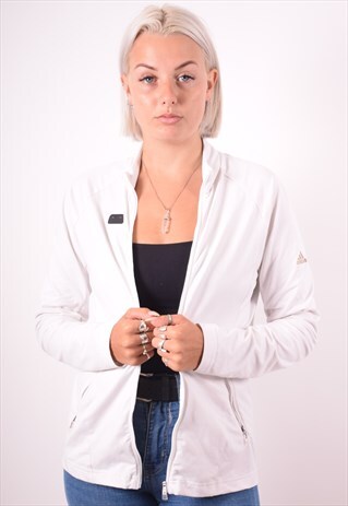 ADIDAS WOMENS VINTAGE TRACKSUIT TOP JACKET MEDIUM WHITE 90S