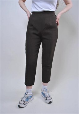 Vintage brown cropped pants, retro straight trousers 
