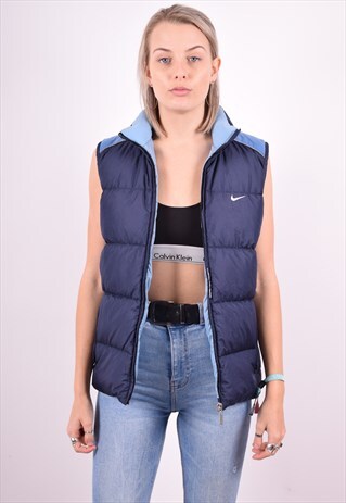 NIKE WOMENS VINTAGE PADDED GILET LARGE BLUE 90'S