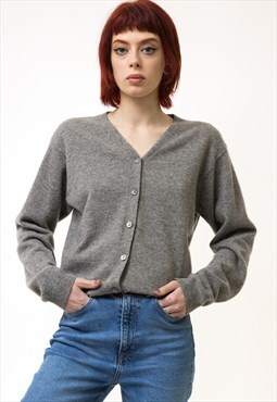 Woolmark Grey V Neck Retro Woman Jumper Sweater 5268