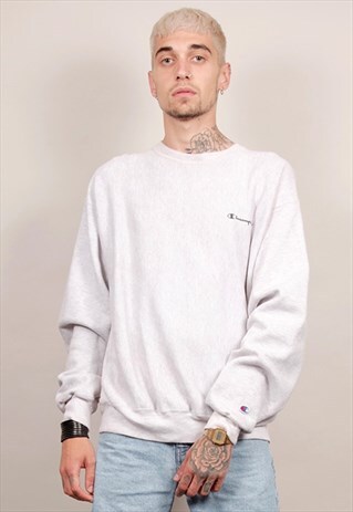 VINTAGE CHAMPION 80'S OVERSIZED LIGHT GREY SWEATER
