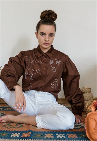 HAND EMBROIDERED BROWN SHIRT