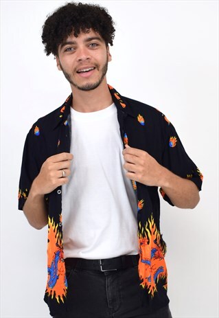 VINTAGE 90S BLACK & ORANGE DRAGON PRINT SHIRT