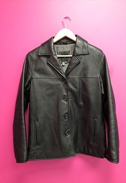 Vintage Colebrook & Co Leather Jacket Black Button