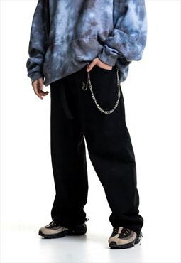 Custom black denim baggy leg loose fit jeans 