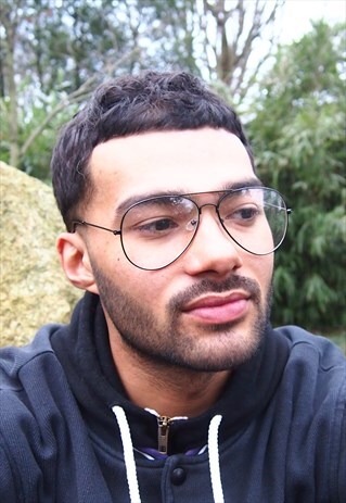 BLACK FRAME CLEAR LENS AVIATOR GLASSES
