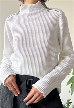 Vintage Y2K 00s Unisex White Oversized Chunky Ribbed Sweater