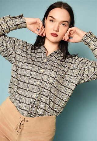 VINTAGE 70'S RETRO FESTIVAL MOD PRINT OVERSIZED SHIRT TOP