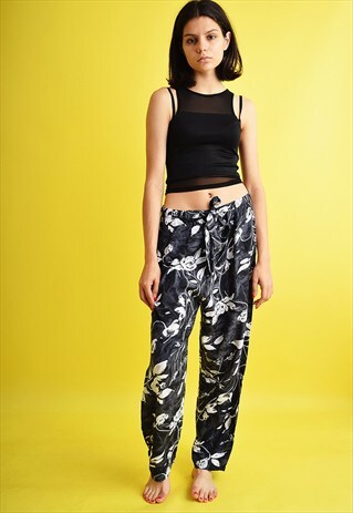 90'S RETRO FLORAL PATTERN BOHO LOOSE HAREM TROUSERS