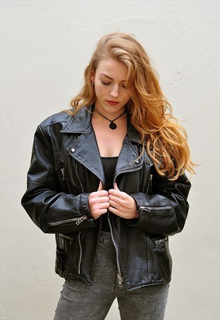 VINTAGE BLACK LEATHER BIKER JACKET
