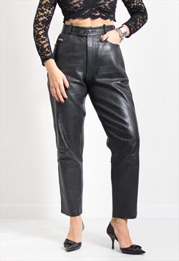 Vintage black leather pants biker size W31 L30
