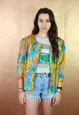 90S VINTAGE ABSTRACT PRINTED LONG SLEEVE BLOUSE SHIRT