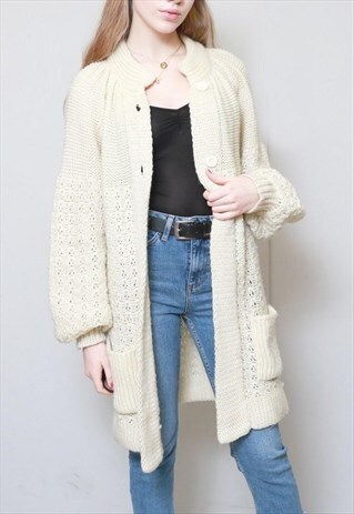 VINTAGE 1970'S CREAM WOOL BLEND SLOUCHY CARDIGAN