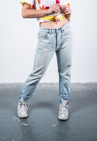 VINTAGE HIGH-WAISTED BLUE LEVI'S 501 PAINT MOM JEANS