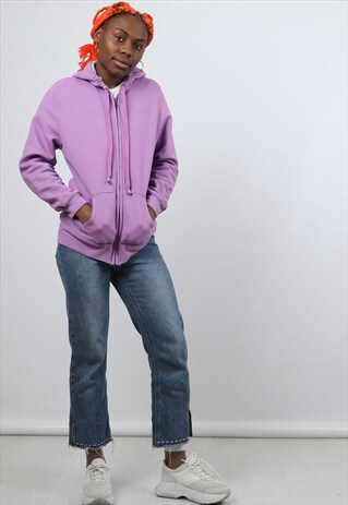 VINTAGE CHAMPION LARGE PURPLE EMBOIDERED LOGO ZIPPED HOODIE