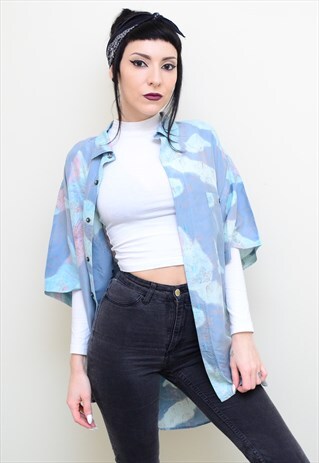 VINTAGE 90'S SILK WAVY PASTEL PATTERNED OVERSIZED SHIRT