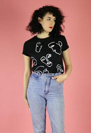 FACES PRINT T-SHIRT - WHITE ON BLACK