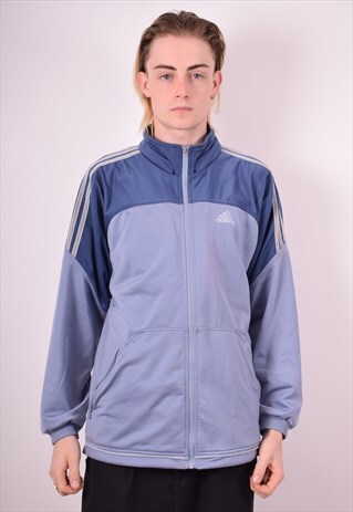 ADIDAS MENS VINTAGE TRACKSUIT TOP JACKET LARGE BLUE 90S