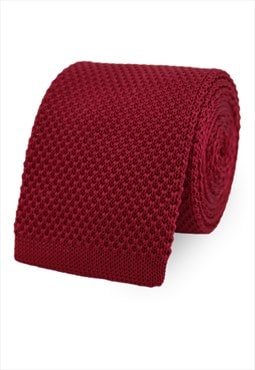 Wedding Handmade Polyester Knitted Tie In Burgundy Red