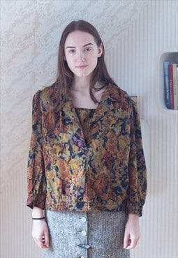 Brown floral long sleeve vintage blouse