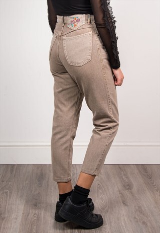 90'S VINTAGE BEIGE HIGH WAIST MOM JEANS