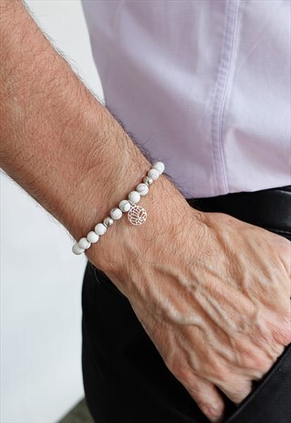 HOWLITE POWER BRACELET WITH SILVER LOTUS CHARM