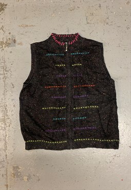 Vintage Abstract Knitted Vest Cardigan Patterned Chunky Knit