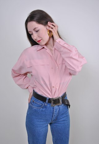 VINTAGE PINK CASUAL BLOUSE, 90S LONG SLEEVE PRINCESS SHIRT