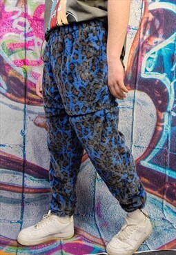 Leopard fleece joggers handmade 2in1 tie-dye overalls blue