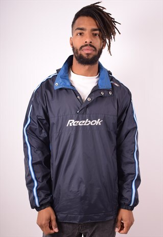 REEBOK MENS VINTAGE PULLOVER RAIN JACKET MEDIUM NAVY 90S