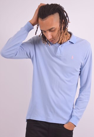 VINTAGE POLO RALPH LAUREN POLO SHIRT LONG SLEEVE BLUE