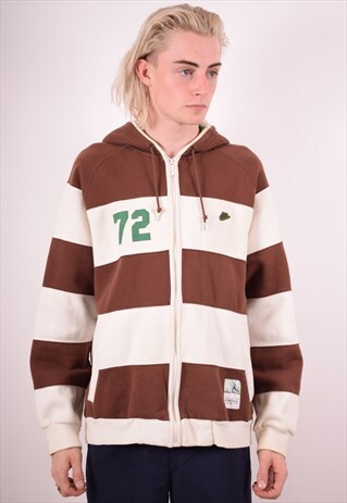 NIKE MENS VINTAGE HOODIE JACKET LARGE BROWN STRIPES 90S