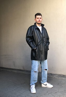 80s vintage black real leather jacket