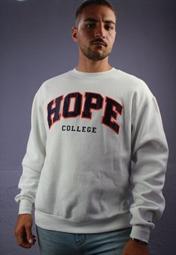 Vintage Champion Hope College White Sweatshirt M