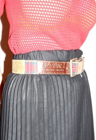 VINTAGE 90S LEVI'S ORIGINAL LEATHER BROWN TARTAN BELT