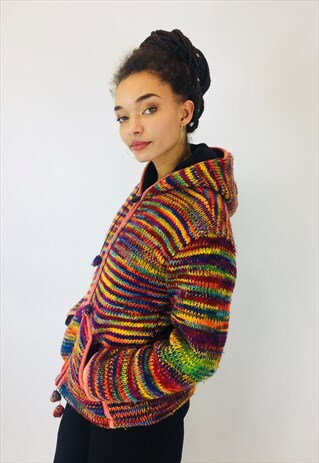 VINTAGE BOHO WOOL MULTI COLOURED FLEECE LINED JACKET