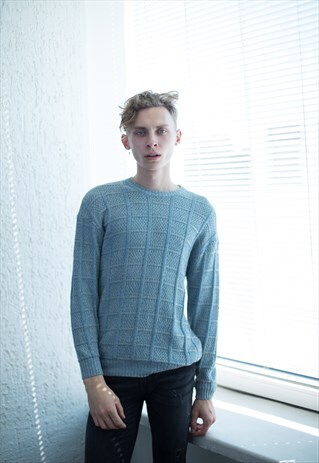 VINTAGE 80'S BLUE KNITTED JUMPER