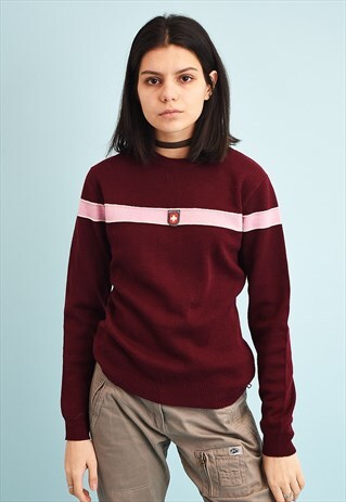 90'S RETRO MAROON STRIPED TEEN KNIT JUMPER