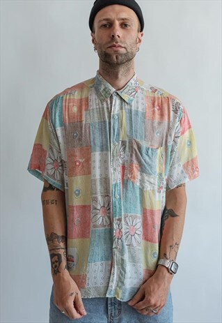 VINTAGE 80S FESTIVAL PASTEL WATERCOLOUR SHIRT