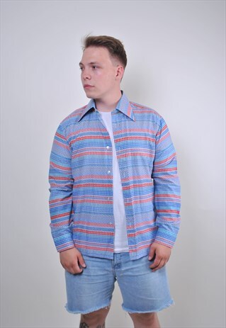 MULTICOLOR PATTERN LONG SLEEVE WEEKEND SHIRT, SIZE M