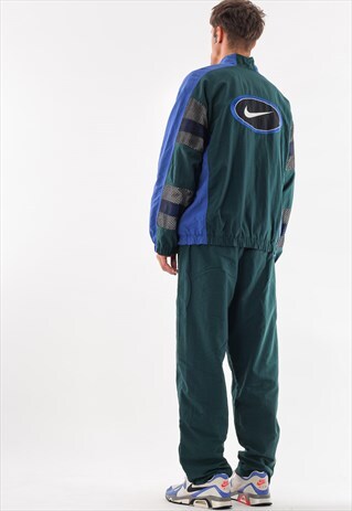VINTAGE NIKE JACKET AND PANTS 90S GREEN BLUE BIG LOGO