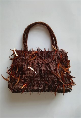 VINTAGE Y2K BEADED BROWN CROCHET BAG