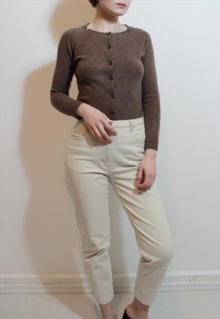 MERINO WOOL BROWN BUTTON UP SWEATER